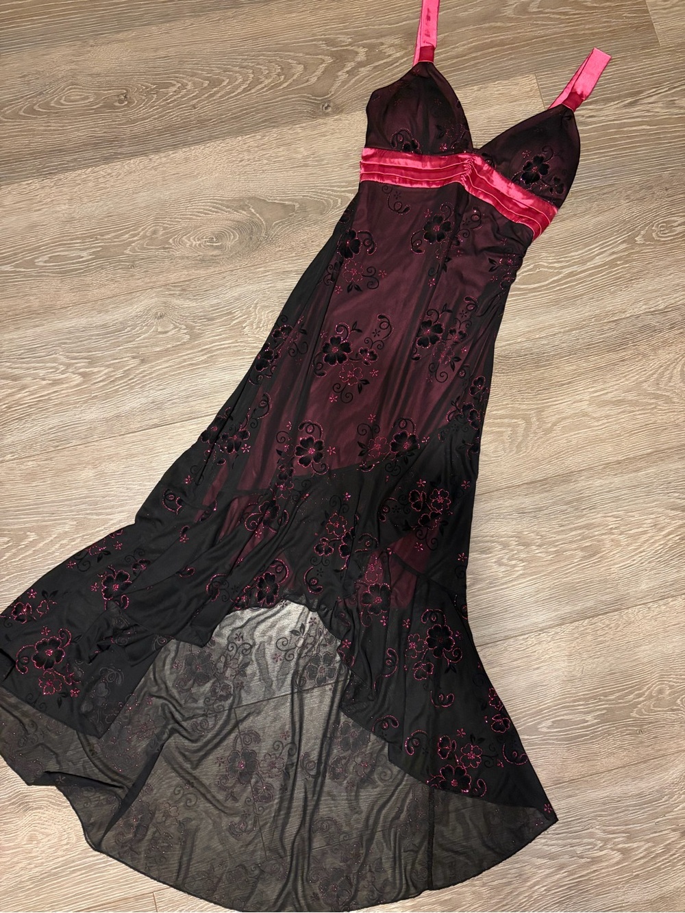 ✨VTG✨ Taboo Black & Fuchsia Embroidered Fairy Babydoll Hi-Lo Dress | Made in 🇺🇸